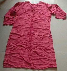 Self Print Cotton Kurta Pink Rose