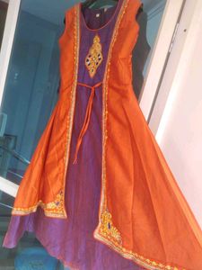 Orange &amp; Purple Embroidered Dress