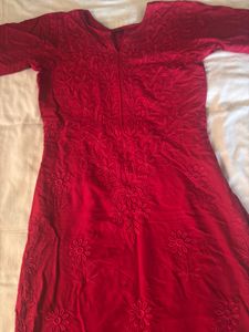 RED CHIKANKARI KURTA SET♥️