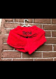 Red Fuzzy Meow Shorts
