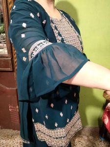 Elegant Teal Embroidered Kurta Set