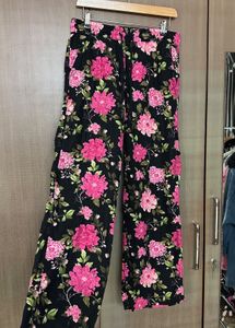 M&amp;S Linen Floral Print Wide Leg Trousers | M size