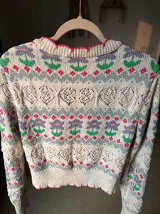 Zara Floral Jacquard Embroidered Knit Cardigan