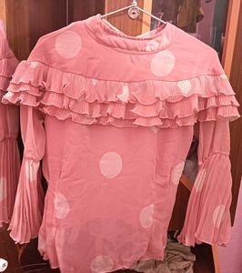Pink Polka Dot Ruffle Blouse