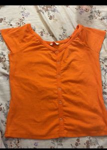 Orange Button-Front Top