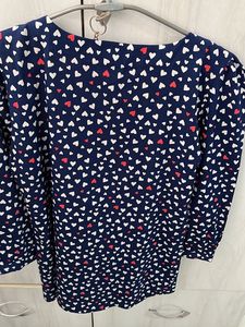 Heart Print Navy Blue Top For Women