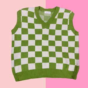 Green Checkered Knit Vest