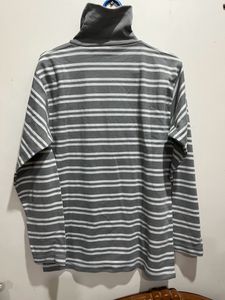 Grey&amp;White Full Sleeve Tshirt With Turtle Neck