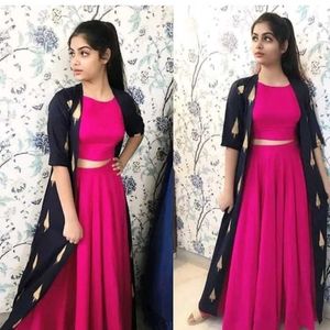 Pink Crop Top Skirt Set w/ Shrug
