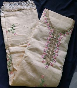 Cream Chanderi Silk Suit