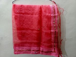 New Net Dupatta With Mirror Work & Tussels