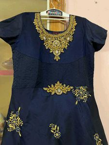 Navy Blue & Gold Embroidered Dress