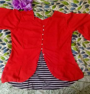 Red Button-Down Preety Top