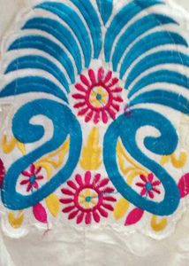 White and Blue Cotton kurti with Embroidered Motif