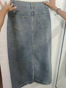 Distressed Denim Midi Skirt