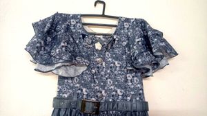 Floral Ruffle Sleeve Belted Dress