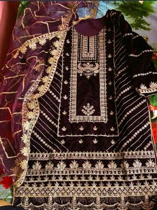 Sale🎉Velvet Cording Sequence Embroidery Work Suit
