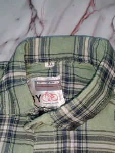 Green Plaid Flannel Shirt - XL