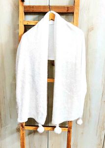 Soft White Scarf with Pom Poms
