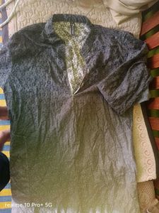 Greyish White Shaded Men Straight Kurta