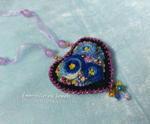 Hand Embroidered Floral Heart Pendant Necklace
