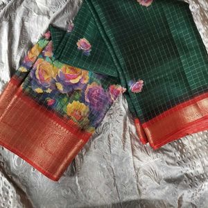 Floral Print Green Saree