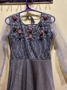 Grey Shimmer Party wear Long Frock Size L