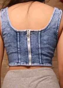 Denim Zip-Up Crop Top