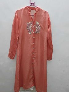 🌸 Designer Peach Party Wear Kurta with Inner 🌸