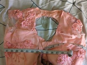 Peach Readymade Saree With Floral Blouse