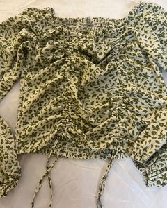 Floral Long Sleeve Drawstring Top
