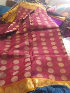 Elegant Maroon Polka Dot  pure silk Saree