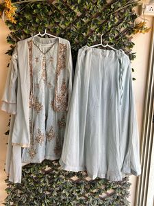 Light Blue Color Kurta With Jacket,Skirt N Dupatta