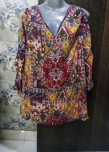Boho Patchwork Print Cold Shoulder Top