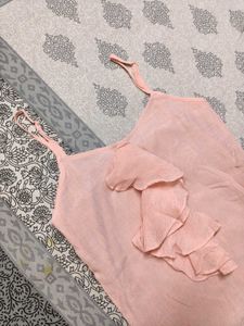 Zink London Women Peach Ruffle Strappy Casual Top