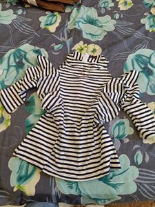 Black & White Striped Cold-Shoulder Top with Ruffl