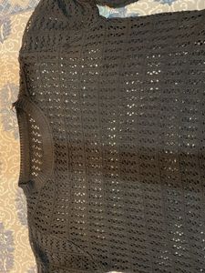 Black Crochet Knit Top