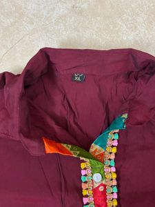 Maroon Embroidered Kurta Set
