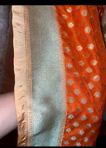 Pure Banarasi Orange &amp; Gold Dupatta