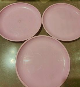 Pink Plastic Bowl and Plate Set