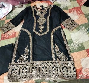 Black &amp; Gold Embroidered Pakistani Suit