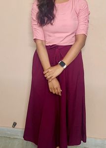 Bitterlime Round Neck top with Skirt