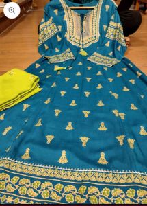 Teal Embroidered Ethnic Kurta