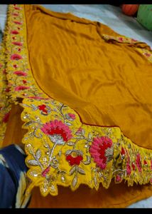 Yellow Embroidery Work Blouse With Saree 😍