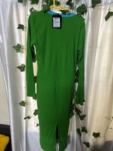Retro Green Ribbed Knit Dress