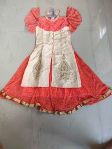 Elegant Traditional Embroidered Dress Peach &amp; Gold