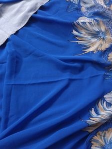 Blue Floral Printed Synthetic Georgette Saree