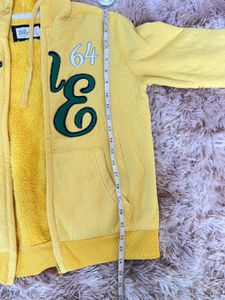 Yellow Embroidered Zip-Up Hoodie