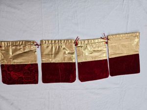 Red & Gold Floral Drawstring Bags - Set of 4