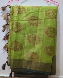 Green Saree With Zari Work